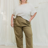 Andy Trouser in Cotton Canvas, Olivine, Size XL-Regular | SAMPLE SALE | D-01