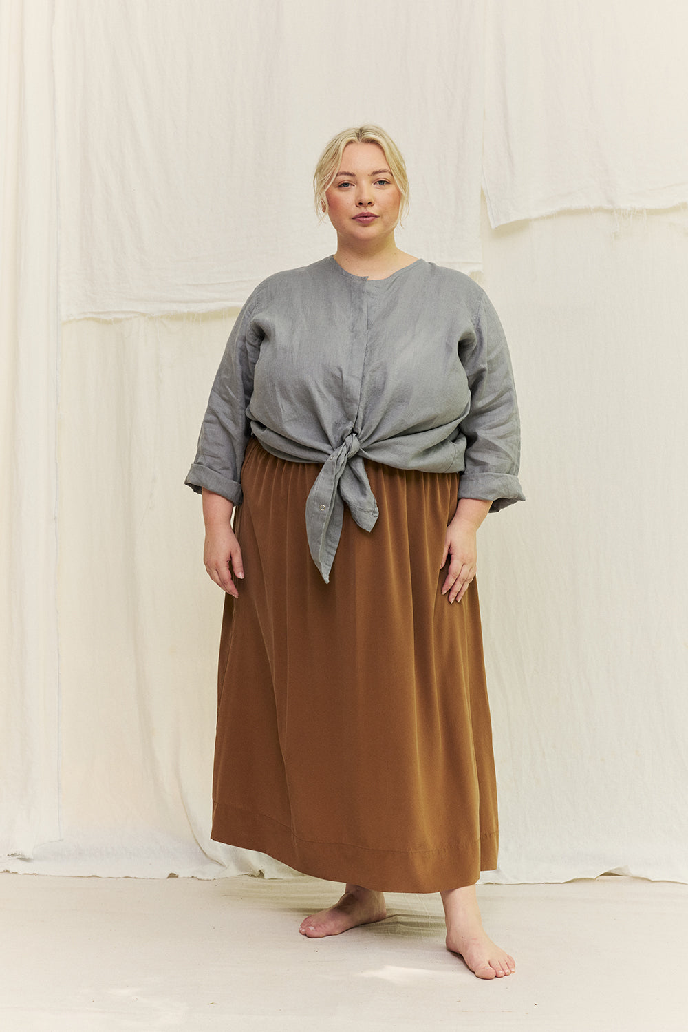 Bel Skirt in Washable Silk Ochre#color_ochre