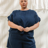 Georgia Tee in Midweight Linen Indigo#color_indigo