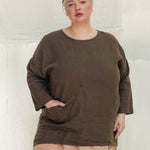 Long Sleeve Harper Tunic in Midweight Linen Cacao#color_cacao