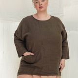 Long Sleeve Harper Tunic in Midweight Linen Cacao#color_cacao