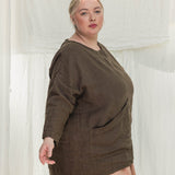 Long Sleeve Harper Tunic in Midweight Linen Cacao#color_cacao