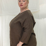 Long Sleeve Harper Tunic in Midweight Linen Cacao#color_cacao