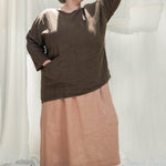 Long Sleeve Harper Tunic in Midweight Linen Cacao#color_cacao