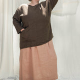 Long Sleeve Harper Tunic in Midweight Linen Cacao#color_cacao