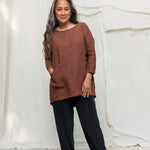 Long Sleeve Harper Tunic in Midweight Linen cedar#color_cedar