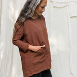 Long Sleeve Harper Tunic in Midweight Linen cedar#color_cedar