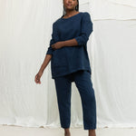 Long Sleeve Harper Tunic in Midweight Linen Indigo#color_indigo