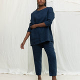 Long Sleeve Harper Tunic in Midweight Linen Indigo#color_indigo