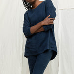 Long Sleeve Harper Tunic in Midweight Linen Indigo#color_indigo