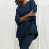 Long Sleeve Harper Tunic in Midweight Linen Indigo#color_indigo
