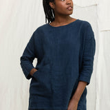 Long Sleeve Harper Tunic in Midweight Linen Indigo#color_indigo