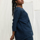 Long Sleeve Harper Tunic in Midweight Linen Indigo#color_indigo