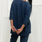 Long Sleeve Harper Tunic in Midweight Linen Indigo#color_indigo