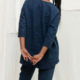 Long Sleeve Harper Tunic in Midweight Linen Indigo#color_indigo