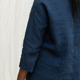 Long Sleeve Harper Tunic in Midweight Linen Indigo#color_indigo