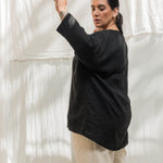 Long Sleeve Harper Tunic in Midweight Linen Ink#color_ink