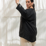 Long Sleeve Harper Tunic in Midweight Linen Ink#color_ink