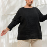Long Sleeve Harper Tunic in Midweight Linen Ink#color_ink