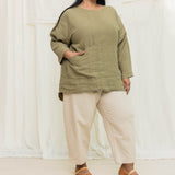 Long Sleeve Harper Tunic in Midweight Linen Pear#color_pear