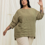 Long Sleeve Harper Tunic in Midweight Linen Pear#color_pear