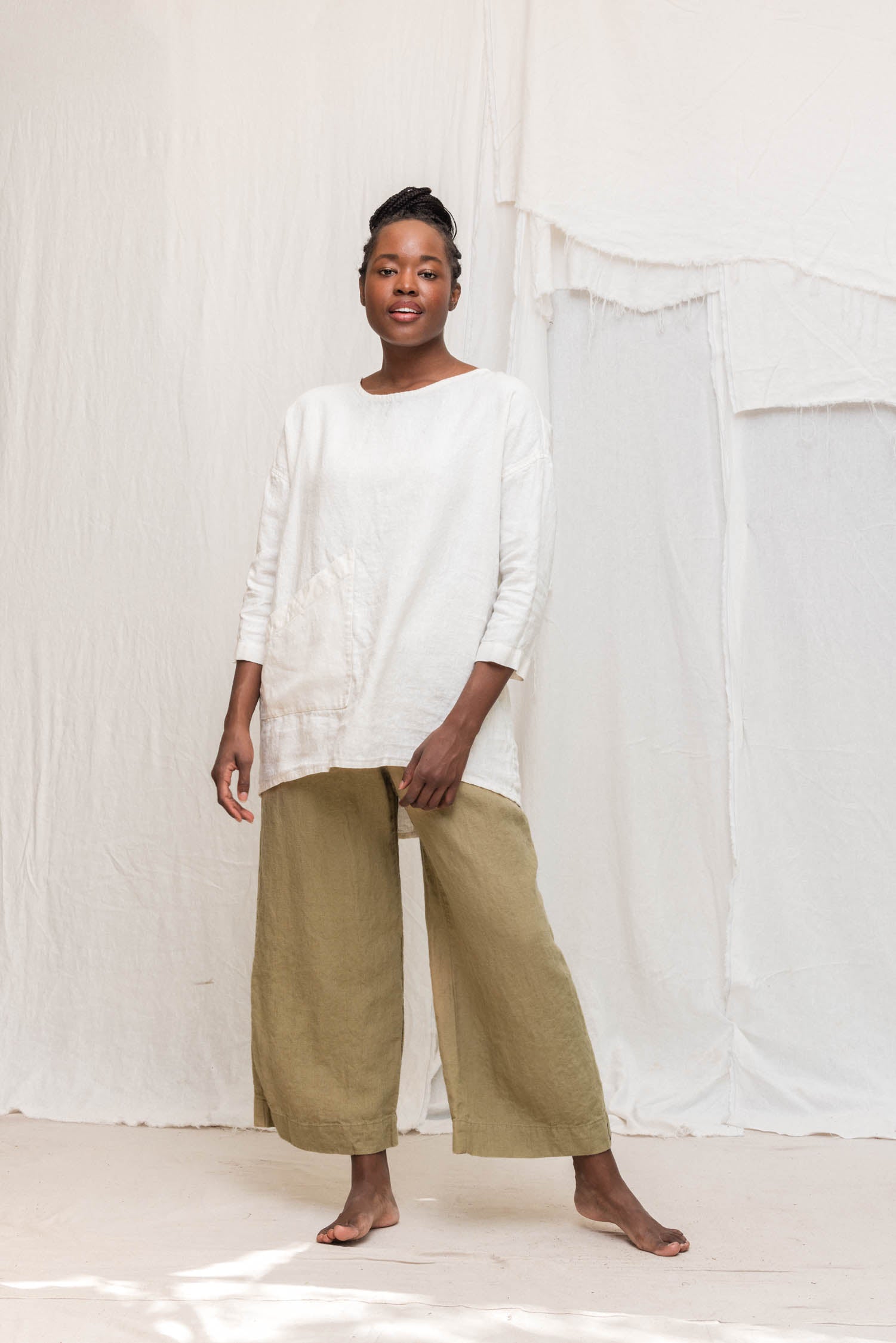 Long Sleeve Harper Tunic in Midweight Linen Salt#color_salt