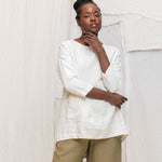 Long Sleeve Harper Tunic in Midweight Linen Salt#color_salt