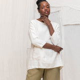 Long Sleeve Harper Tunic in Midweight Linen Salt#color_salt