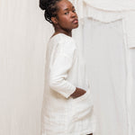 Long Sleeve Harper Tunic in Midweight Linen Salt#color_salt