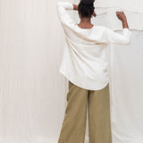 Long Sleeve Harper Tunic in Midweight Linen Salt#color_salt