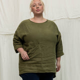 Long Sleeve Harper Tunic in Midweight Linen Verte#color_verte