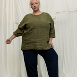 Long Sleeve Harper Tunic in Midweight Linen Verte#color_verte