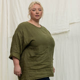 Long Sleeve Harper Tunic in Midweight Linen Verte#color_verte