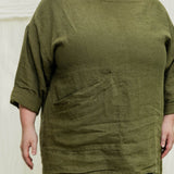 Long Sleeve Harper Tunic in Midweight Linen Verte#color_verte