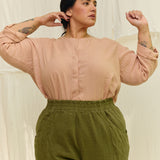Long Sleeve Kara Snap Top in Lightweight Linen Canyon#color_canyon