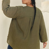 Long Sleeve Kara Snap Top in Lightweight Linen Lichen#color_lichen