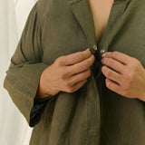 Long Sleeve Kara Snap Top in Lightweight Linen Lichen#color_lichen