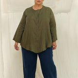 Long Sleeve Kara Snap Top in Lightweight Linen Lichen#color_lichen