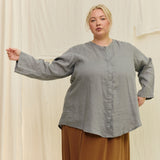 Long Sleeve Kara Snap Top in Lightweight Linen Overcast#color_overcast