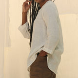 Long Sleeve Kara Snap Top in Lightweight Linen Salt#color_salt