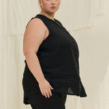 Sleeveless Kara Snap Top in Lightweight Linen Ink#color_ink
