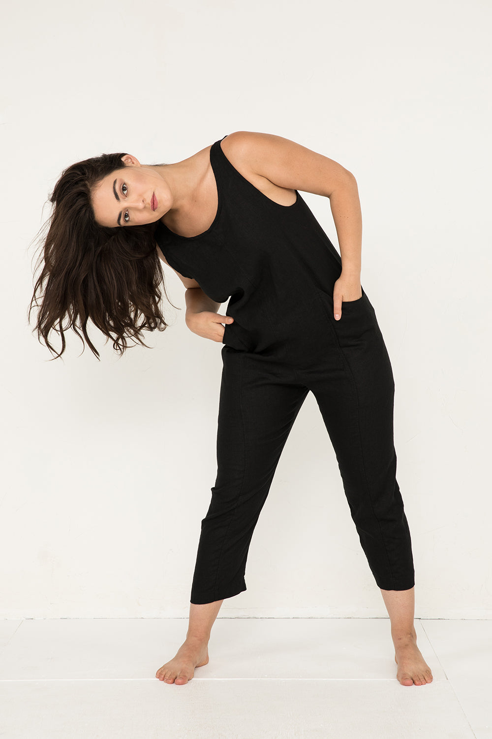 Clyde Jumpsuit in Midweight Linen#color_black