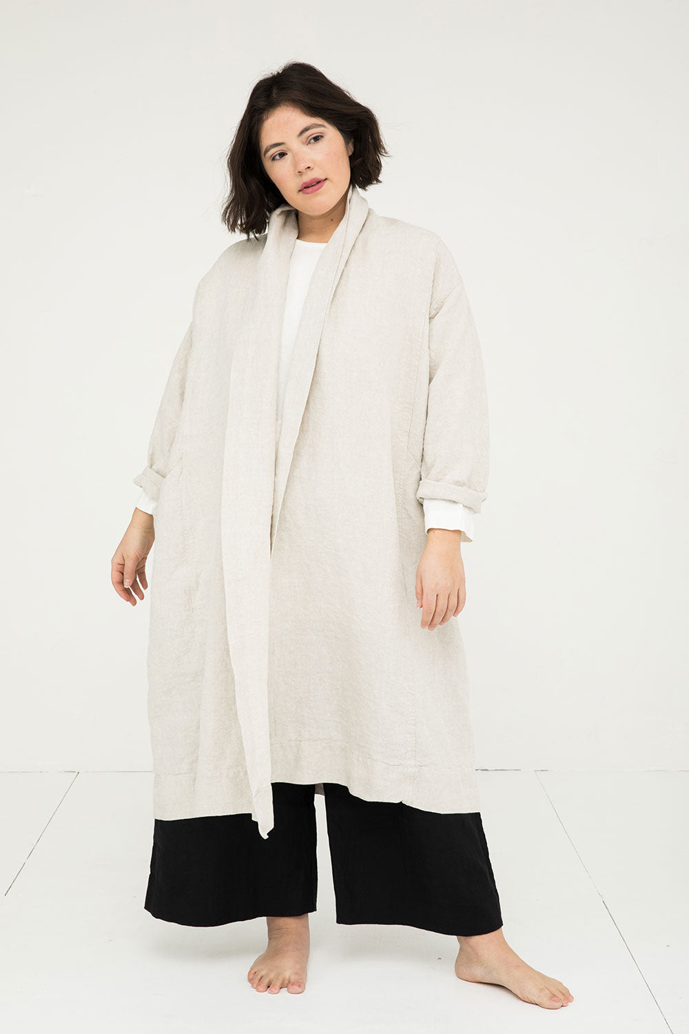 Clyde Trench in Midweight Linen Flax#color_flax
