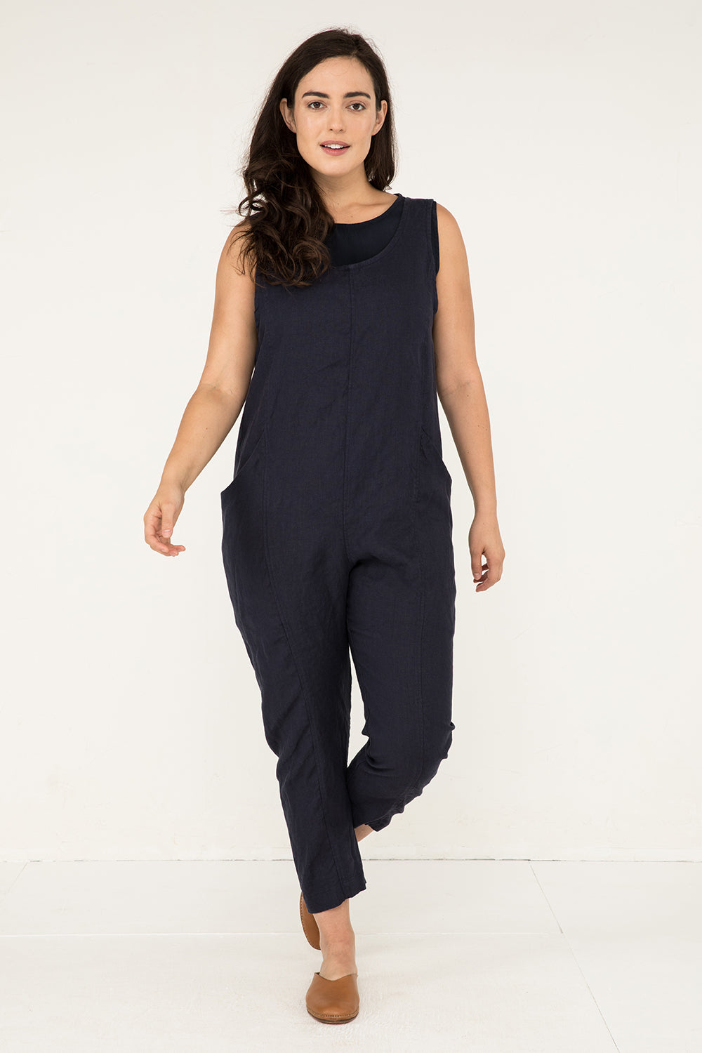 Clyde Jumpsuit in Midweight Linen#color_navy