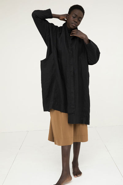 Clyde Trench in Midweight Linen Black#color_black