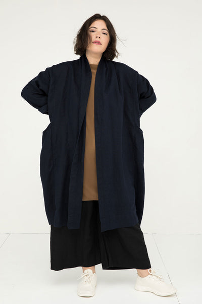 Clyde Trench in Midweight Linen Navy#color_navy