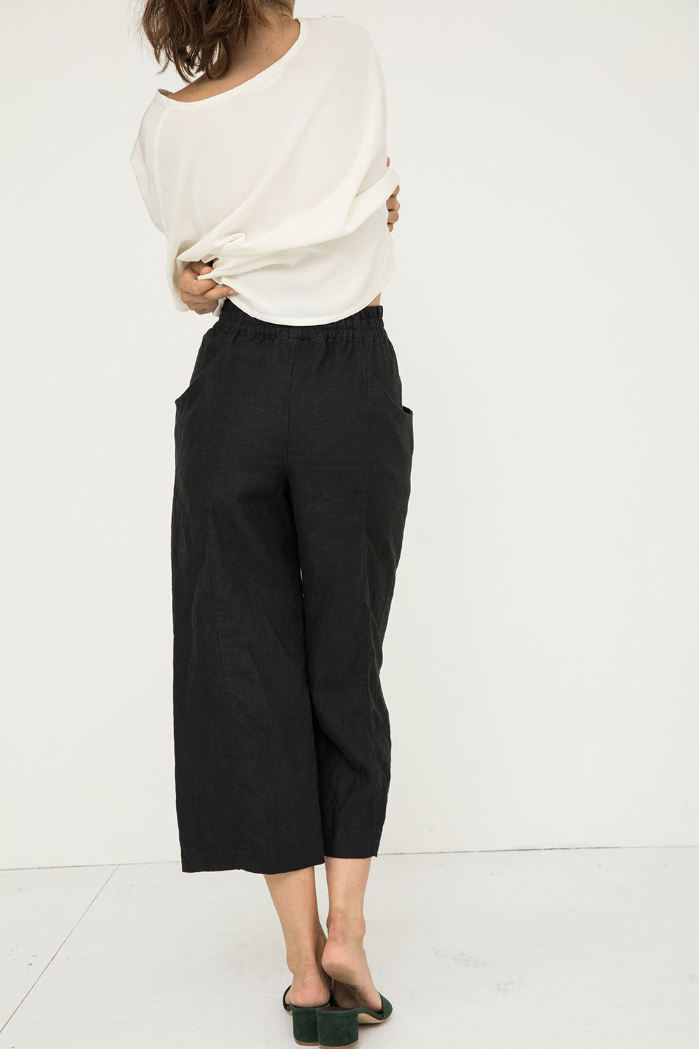 Clyde Culotte in Midweight Linen Black#color_black