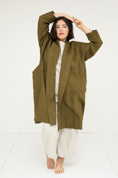 Clyde Trench in Midweight Linen Olive#color_olive