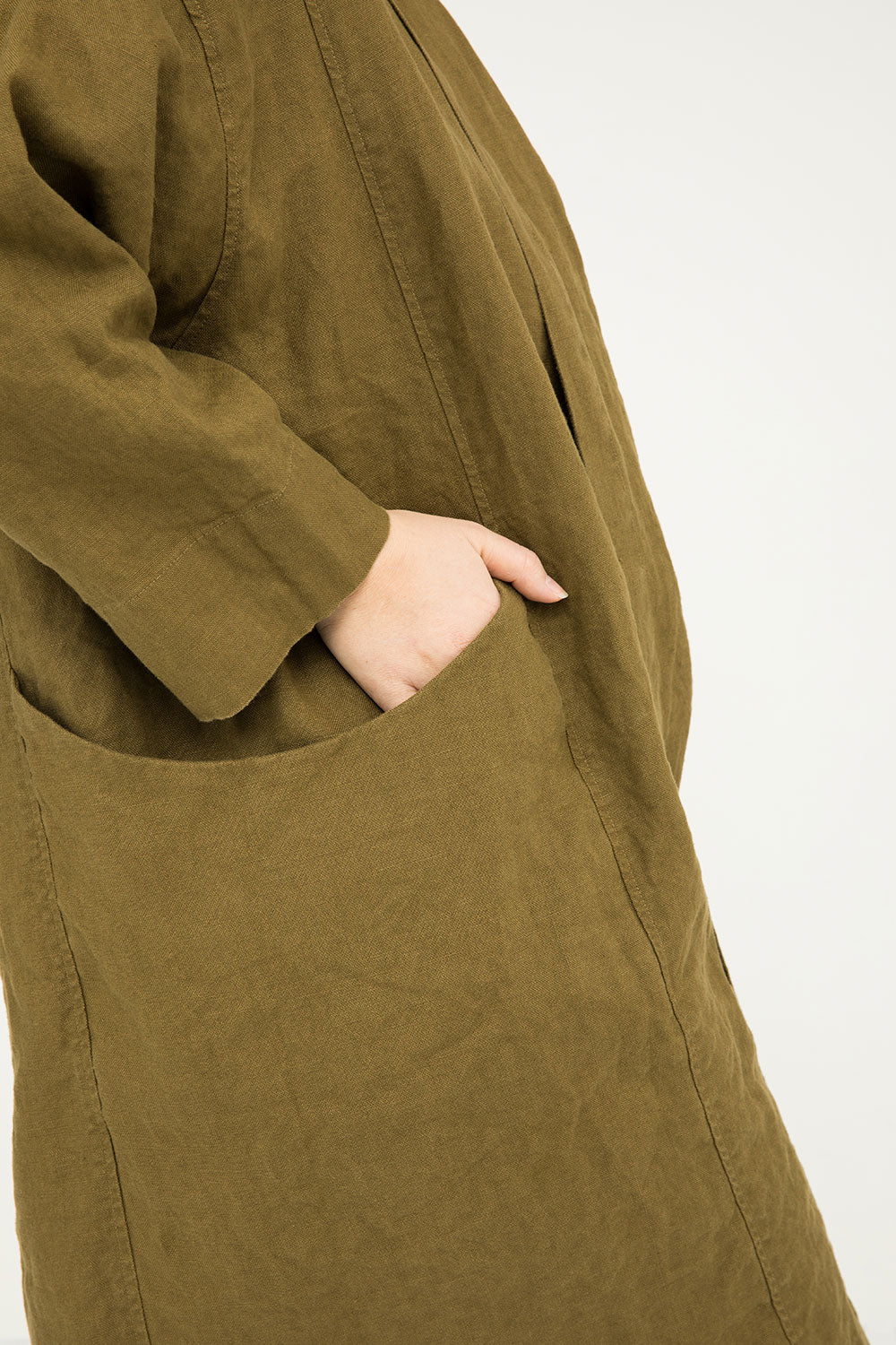 Clyde Trench in Midweight Linen Olive#color_olive