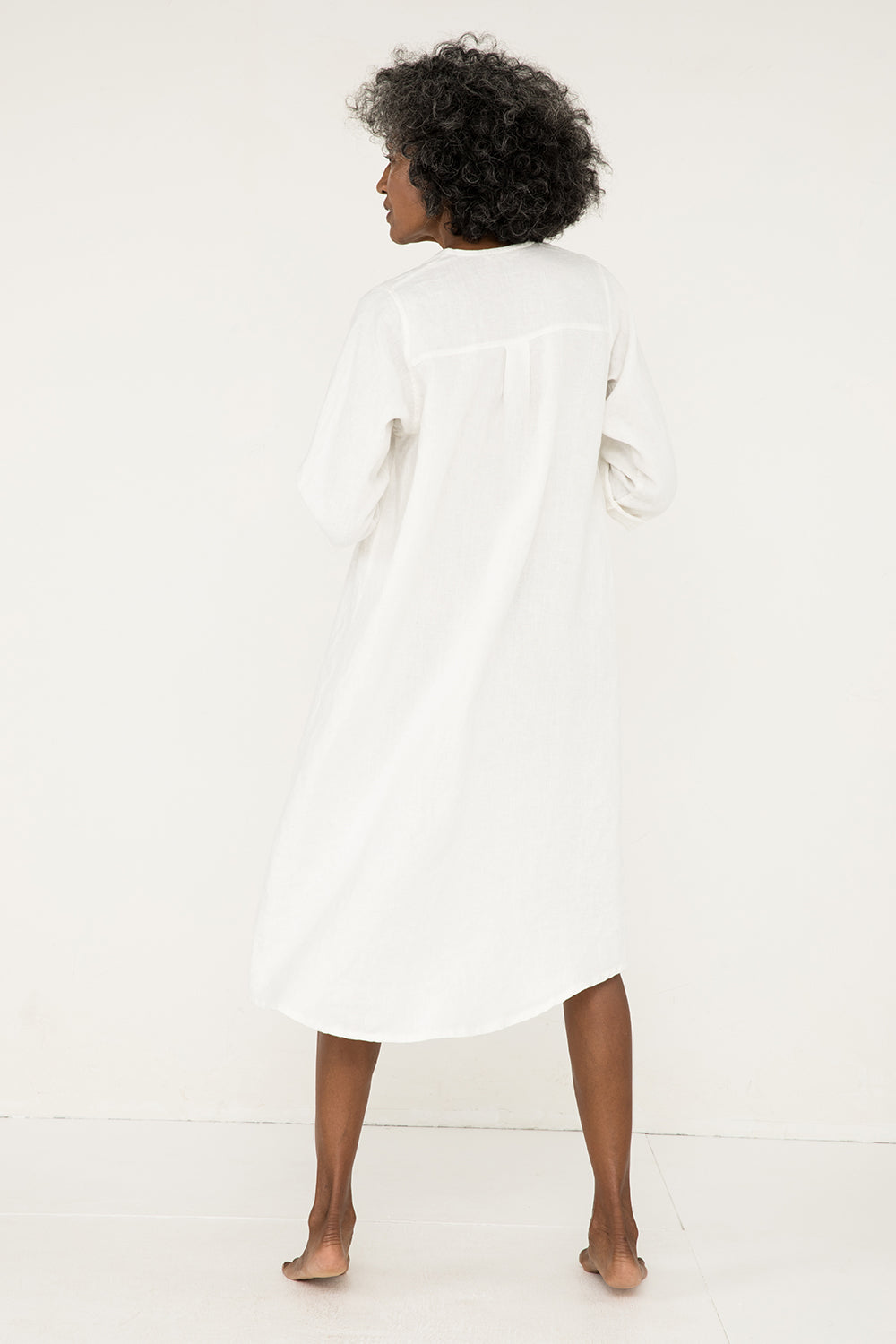 Long Sleeve Kara Snap Dress in Midweight Linen Ivory#color_ivory